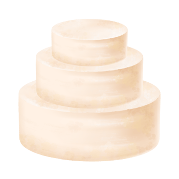 A delicate and delicious three-tiered hand-painted birthday cake. Vanilla sponge cake, a template. The cake in beige tones is ready for decoration for the holiday. Digital isolated illustration png