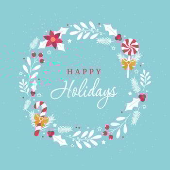 Christmas and New Year card with a wreath made of branches and flowers vector
