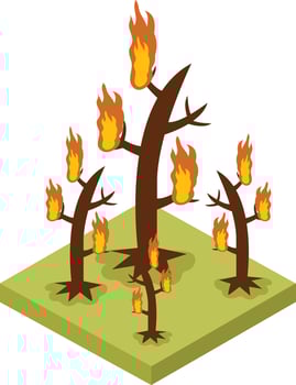 The fire spread quickly through the dry brush. vector