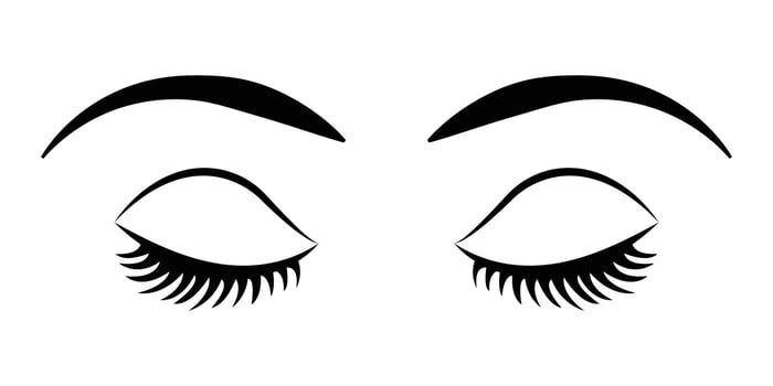 Woman eyes with eyebrows icon. Closed woman eyes symbol. Elegant eye makeup icon. Mascara lash icon. Long lashes sign eps 10. vector
