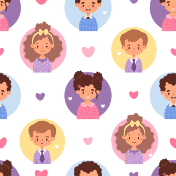 Kids seamless pattern. Portraits of happy girls and boys children png