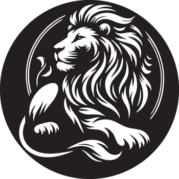 A lion in a black and white circle vector