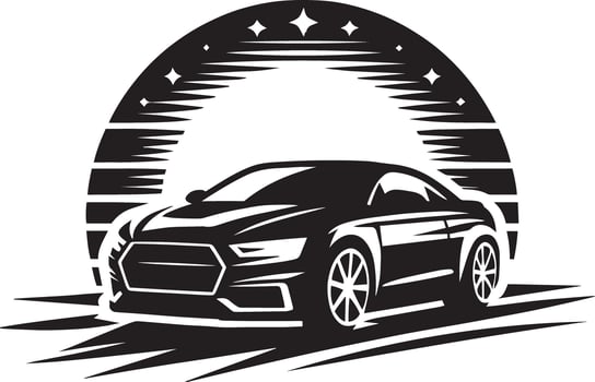 Black and white car logo with stars and a sun vector