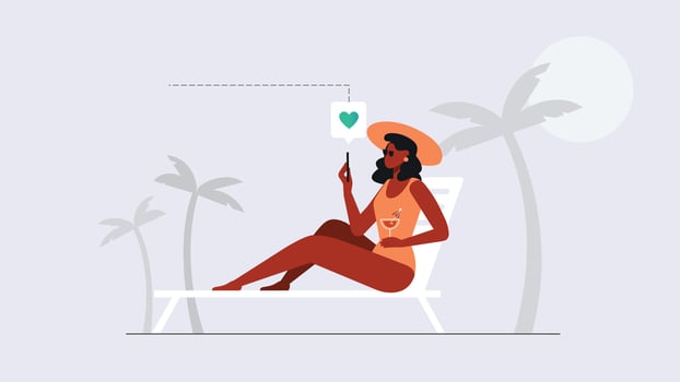 Umbrella and sun lounger on the beach and a palm tree vector