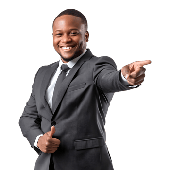 Black businessman pointing finger on right side png