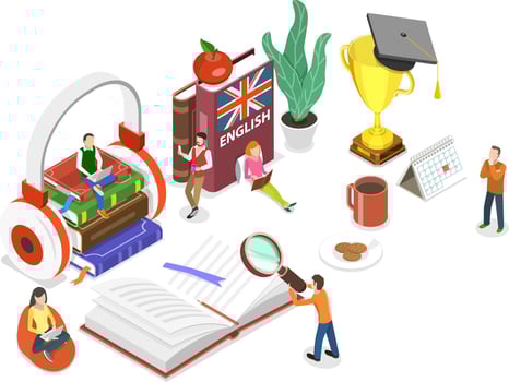 3D Isometric Flat Conceptual Illustration of Learning English vector