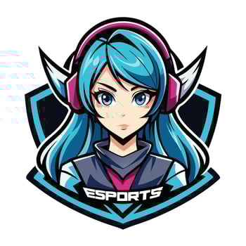 a girl with blue hair and headphones in the logo for esports vector