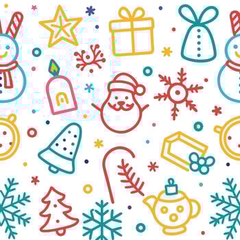 christmas seamless pattern with snowman, snowflake, santa claus, reindeer vector