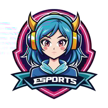 an image of a girl with horns and headphones vector