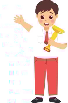 A boy holding a trophy vector