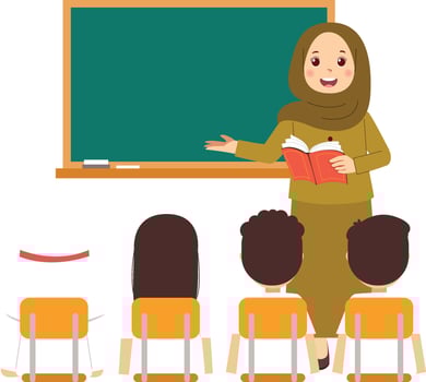 A teacher with students in front of a blackboard vector