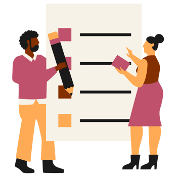 Two people are holding a pencil and a paper with a checklist png