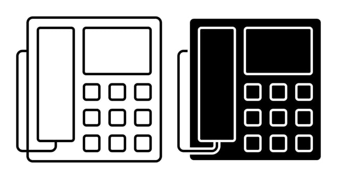 Linear icon. Fixed wired office telephone with buttons. Communication between subscribers. Simple black and white image isolated on white background vector
