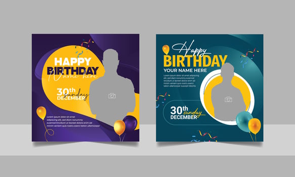 Birthday flyer wishes invitation or greeting social media post template party celebration event square banner poster design set vector