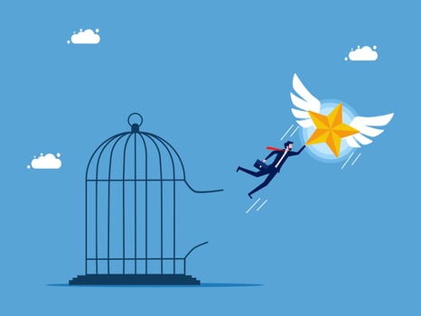 businessman is flying out of a cage with a star on it vector