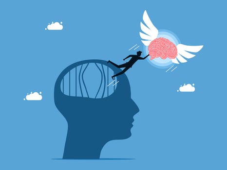 a man flying over a brain with wings vector
