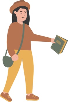 Woman Student Walking and Carrying Books vector