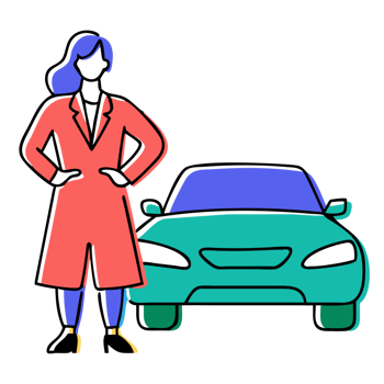 A woman standing next to a car png
