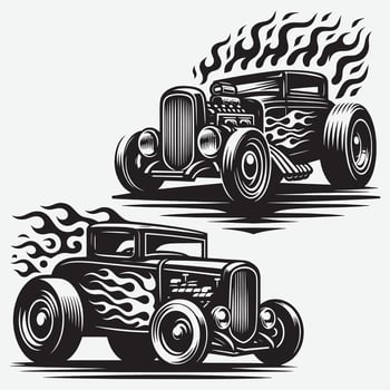 Distinctive Vintage Car Silhouette Clipart with Fire Work for Artistic Inspiration vector