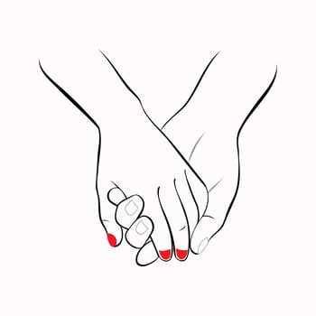 Two hands holding each other in a Valentine outline art. vector