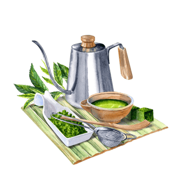 Hand drawn illustration of untensils for Matcha png