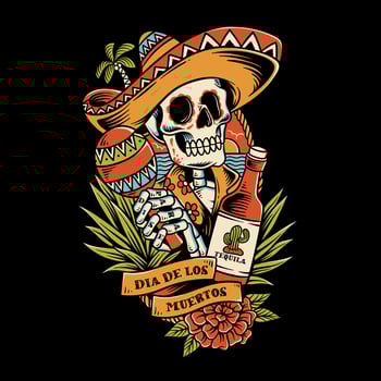 mexican sugar skull illustration with mexico hat, ocean vibes, vintage sugar skull illustration, vintage skull apparel design vector