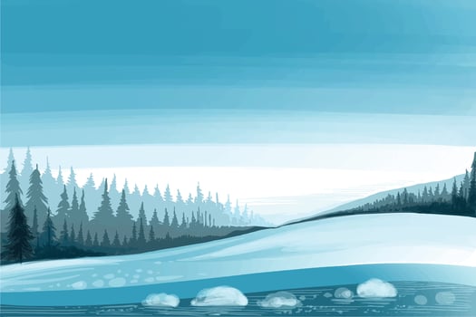 Christmas scene with snow covered landscape background vector