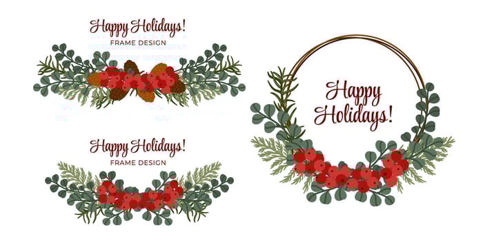 Holiday Festive Botanical Floral Wreath and Garland Set vector