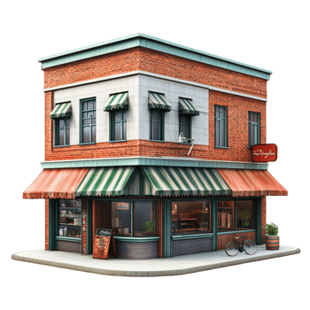 an illustration of a small store with a bicycle png
