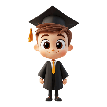 3D cartoon cute boy wearing a graduation cap and gown isolated on transparent background. png