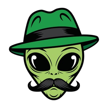 Alien with Mustache and Green Hat Illustration vector