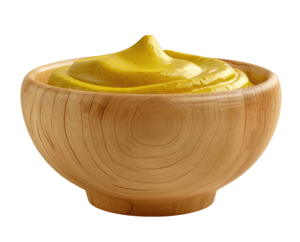 Wood bowl with mustard sauce isolated on transparent background png