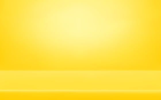 Empty yellow studio bg with limbo edge for product show. 3d room podium background vector