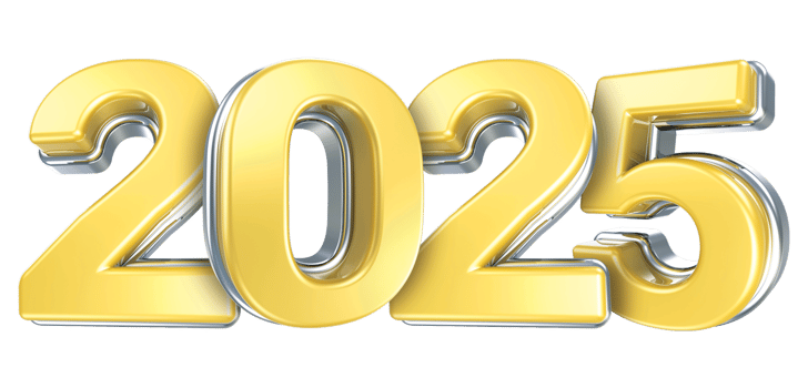 Happy New Year 2025 Silver With Yellow 3D Render png