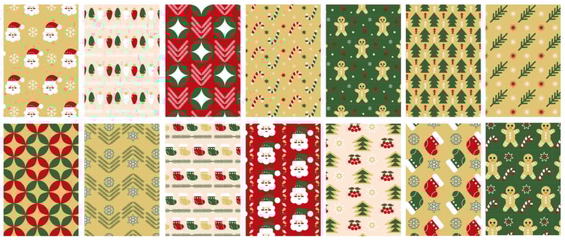 a set of christmas patterns in different colors vector