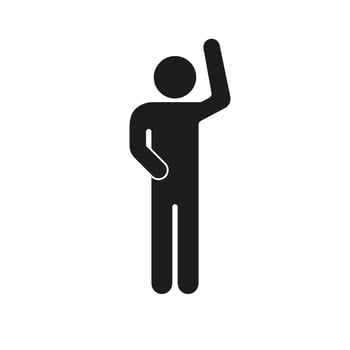 Human Figure Waving Hand Silhouette Icon. Stick Figure with Greeting Gesture Glyph Symbol. Person in Waving Pose. Isolated Illustration vector