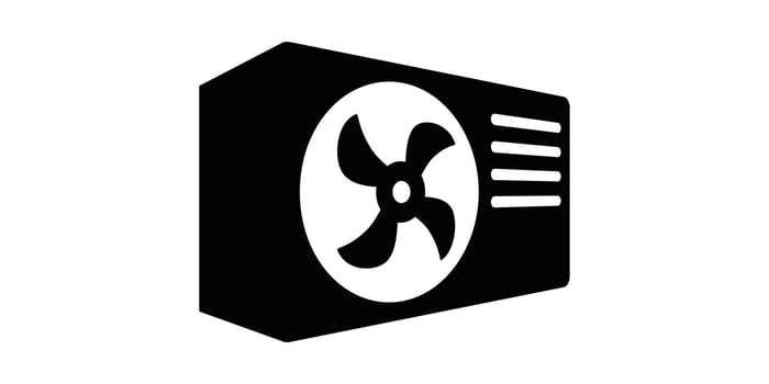 A black and white image of a fan on a computer vector