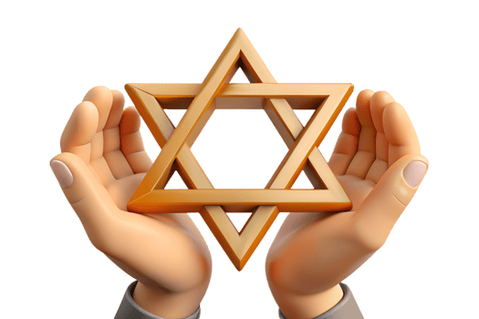 Human hands holding wooden Jewish star od David 3d illustration isolated png
