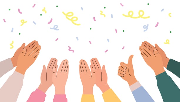 Illustration of hands clapping on a background with confetti. Crowd applause and congratulations on success. illustration vector