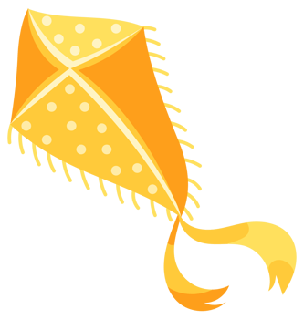 Kite in sky. Wind flying toy with ribbon and tail for kids. Cartoon kites png