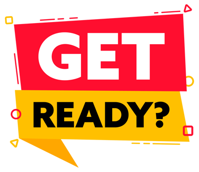 Speech bubble with the word Get ready red and yellow label. stock illustration png