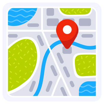 Set of location icons showing different map styles on smartphone and paper for navigation png