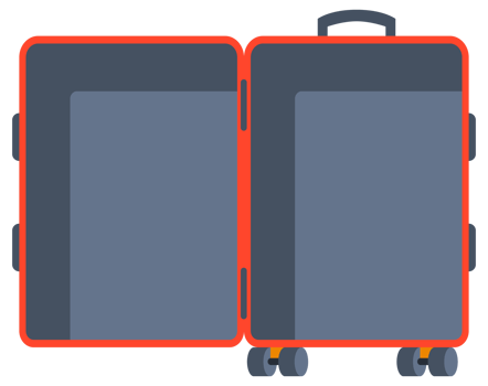 Bag travel. Empty open red suitcase. Plastic luggage. illustration png