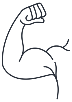 Set of strong arms showing biceps muscle, flexing powerful forearm, in cartoon, silhouette and line art style png