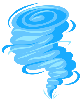 Four cartoon style whirlwinds swirling on white background. png
