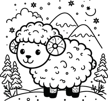 A sheep in the snow coloring page vector