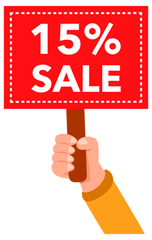 People holding signs advertising 15 percent off sale png