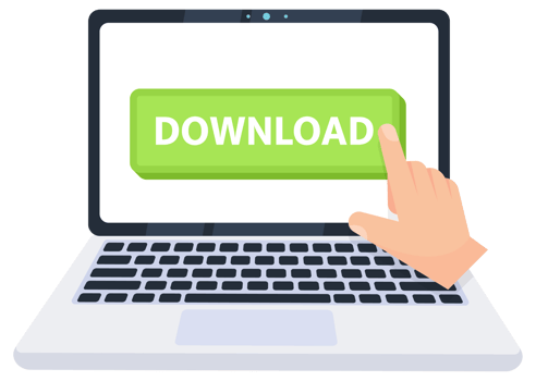 Hand pointer clicking on a download button on a laptop screen. illustration png