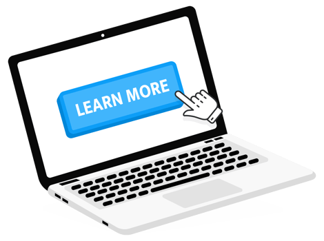 Learn more text on Laptop screen with a red button . Button with pointer clicking. Finger Pressing png