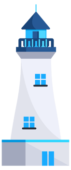Set of lighthouses. Tower with floodlight on coast for maritime navigation png
